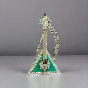 Rare 1960s Signed R. MANDLE Multicolored Balalaika Guitar Brooch. Pristine!
